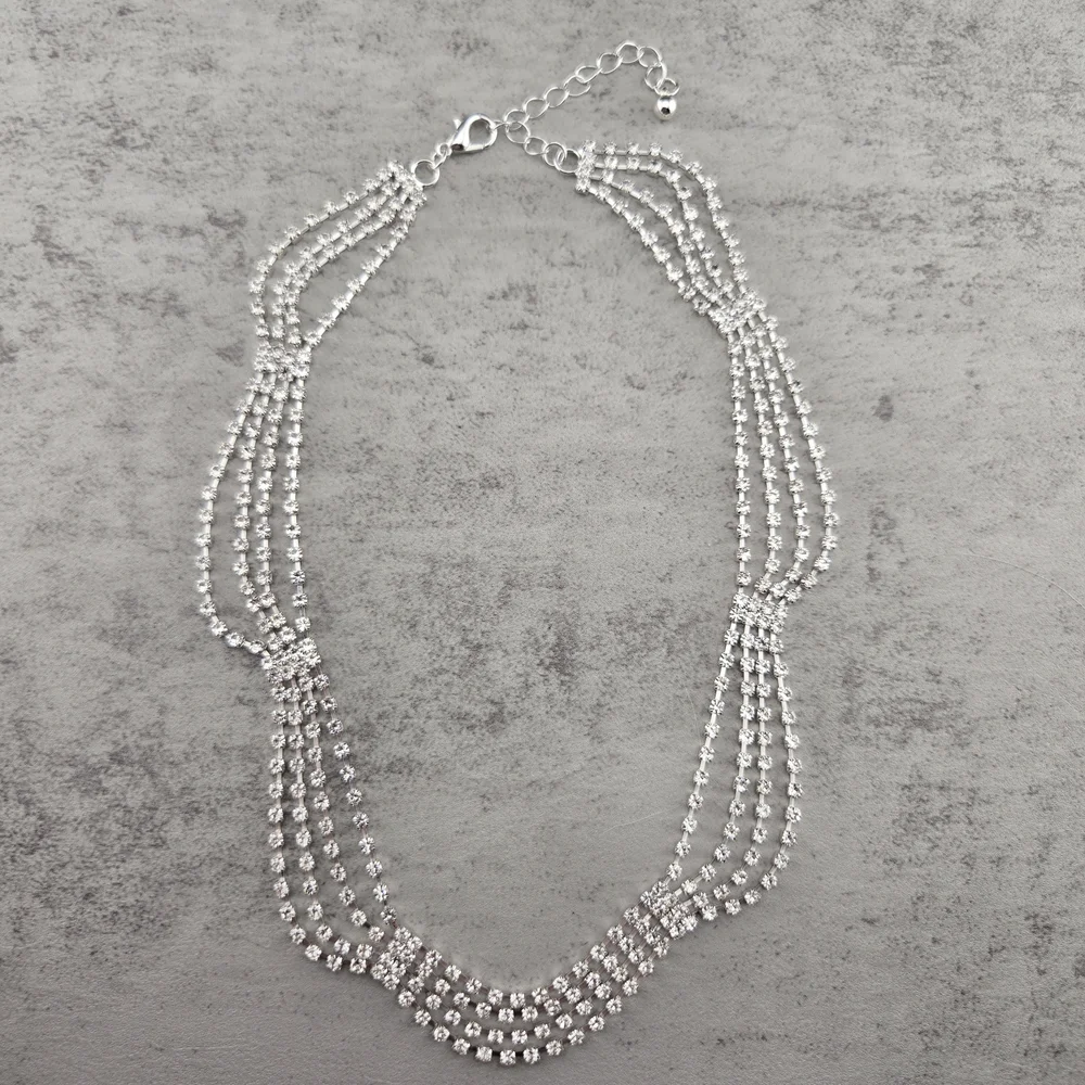 💎 Four Strand Rhinestone Statement Necklace | Holiday Sparkle Neckace - Picture 6 of 6